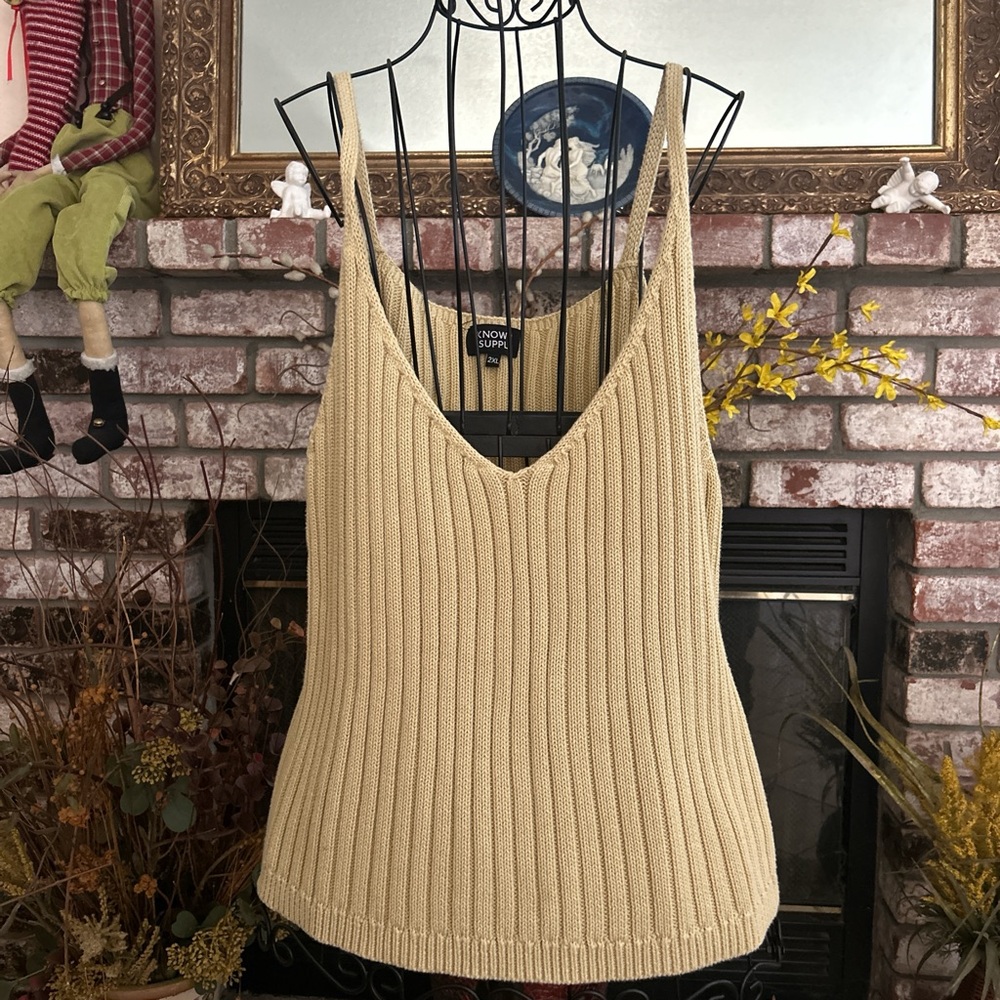 Known Supply Tan And Cream Knit Thank Top With A Relaxed Fit Sz 2X